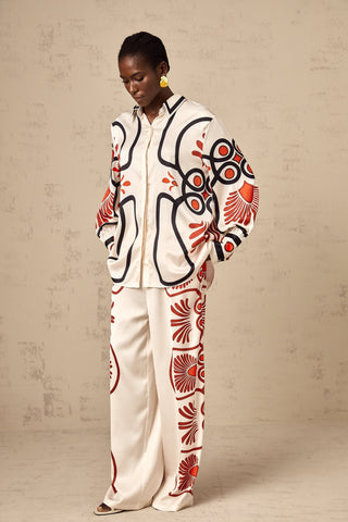 Amaranta Graphic Print Shirt and Trousers Set — White & Multicolor
