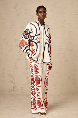 Amaranta Graphic Print Shirt and Trousers Set — White & Multicolor