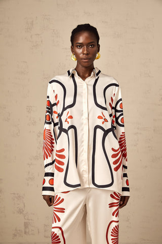 Amaranta Graphic Print Shirt and Trousers Set — White & Multicolor