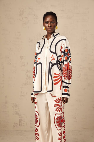 Amaranta Graphic Print Shirt and Trousers Set — White & Multicolor