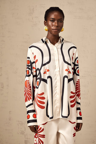 Amaranta Graphic Print Shirt and Trousers Set — White & Multicolor