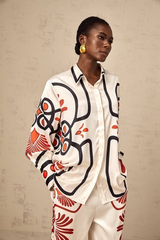 Amaranta Graphic Print Shirt and Trousers Set — White & Multicolor