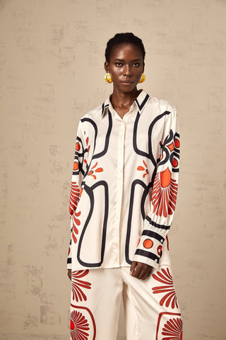 Amaranta Graphic Print Shirt and Trousers Set — White & Multicolor