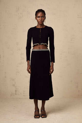 Magali Embellished Knit Cardigan and Skirt Set — Black