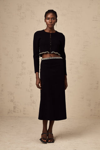 Magali Embellished Knit Cardigan and Skirt Set — Black