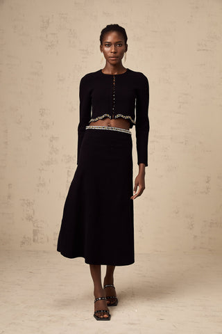 Magali Embellished Knit Cardigan and Skirt Set — Black