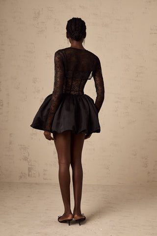 Louise Floral Lace Vest and Corset Dress Set — Black