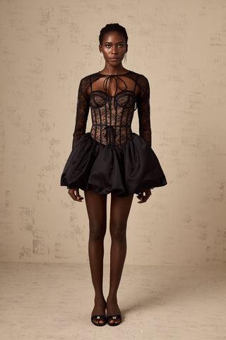 Louise Floral Lace Vest and Corset Dress Set — Black