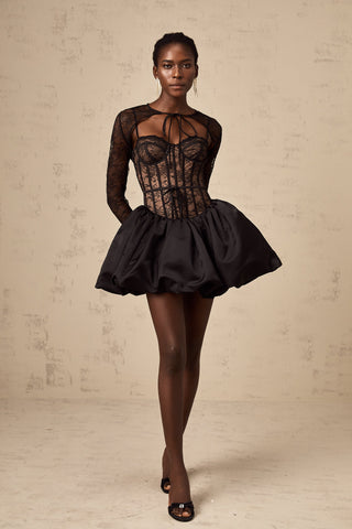 Louise Floral Lace Vest and Corset Dress Set — Black