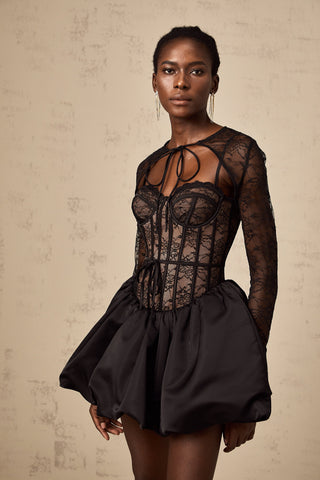 Louise Floral Lace Vest and Corset Dress Set — Black
