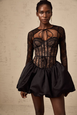 Louise Floral Lace Vest and Corset Dress Set — Black