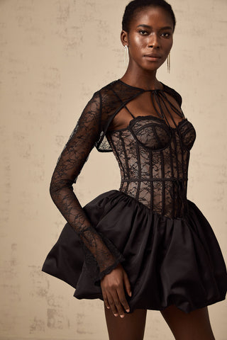 Louise Floral Lace Vest and Corset Dress Set — Black
