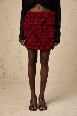 Ettore 3D Petal Mini Skirt — Wine Red