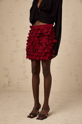 Ettore 3D Petal Mini Skirt — Wine Red