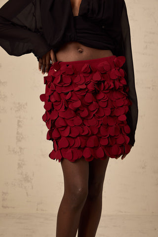 Ettore 3D Petal Mini Skirt — Wine Red