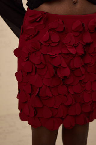 Ettore 3D Petal Mini Skirt — Wine Red