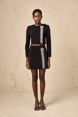 Nadia Crystal-Embellished Top and Skirt Set — Black