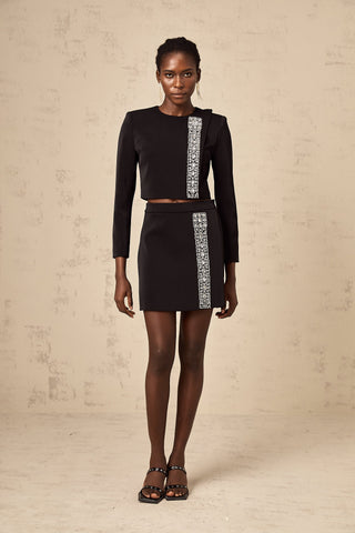 Nadia Crystal-Embellished Top and Skirt Set — Black