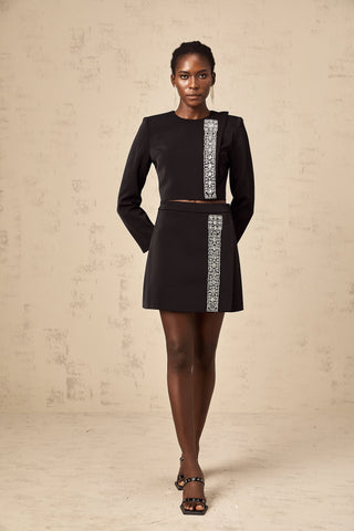Nadia Crystal-Embellished Top and Skirt Set — Black