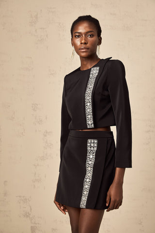 Nadia Crystal-Embellished Top and Skirt Set — Black