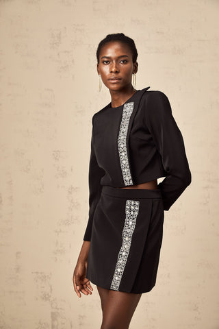 Nadia Crystal-Embellished Top and Skirt Set — Black