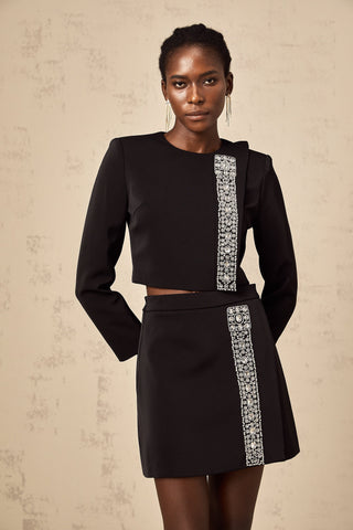 Nadia Crystal-Embellished Top and Skirt Set — Black