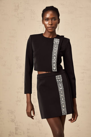 Nadia Crystal-Embellished Top and Skirt Set — Black