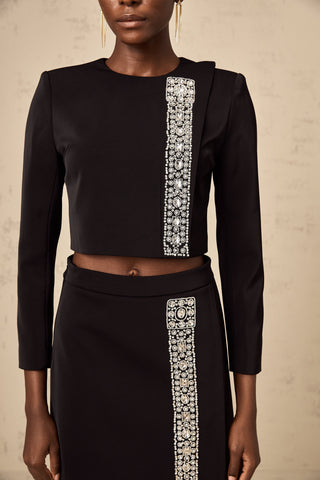 Nadia Crystal-Embellished Top and Skirt Set — Black