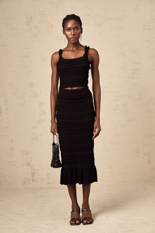 Céleste Ruffled Knit Top and Skirt Set — Black
