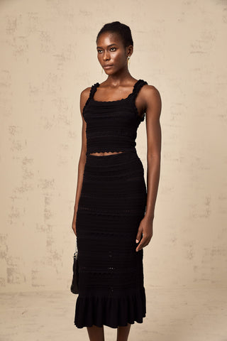 Céleste Ruffled Knit Top and Skirt Set — Black