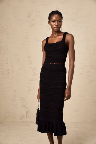 Céleste Ruffled Knit Top and Skirt Set — Black