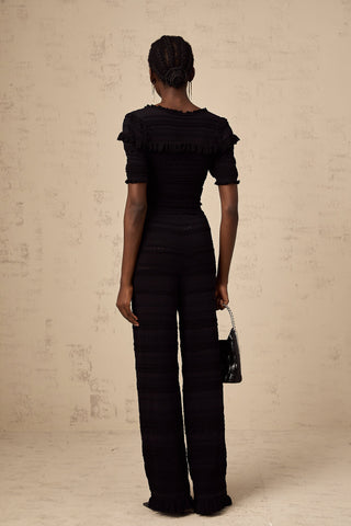 Charlotte Ruffled Knit Top and Trousers Set — Black