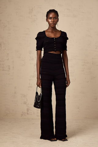 Charlotte Ruffled Knit Top and Trousers Set — Black