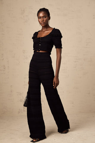 Charlotte Ruffled Knit Top and Trousers Set — Black