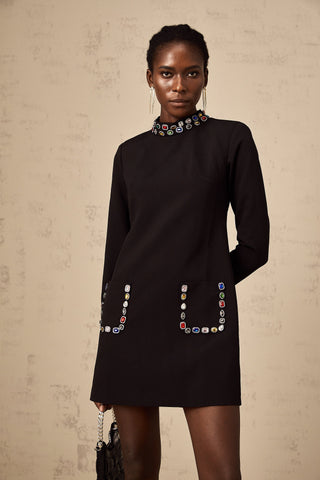Juliette Crystal-Embellished Mini Dress — Black