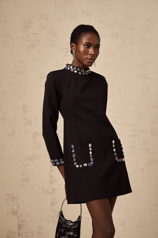 Juliette Crystal-Embellished Mini Dress — Black