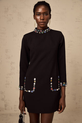 Juliette Crystal-Embellished Mini Dress — Black