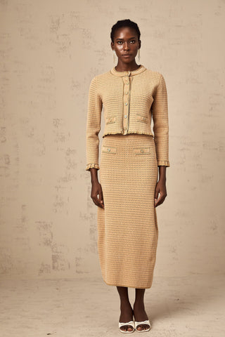 Léna Knit Cardigan and Skirt Set — Khaki