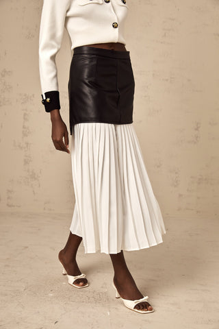 Aria Color-Blocked Leather Midi Skirt