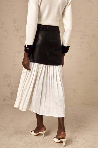 Aria Color-Blocked Leather Midi Skirt