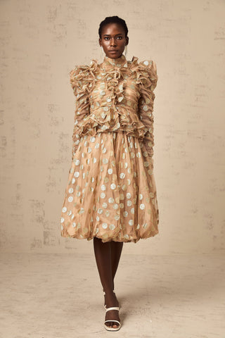 Frida Polka-Dot Tulle Blouse and Skirt Set