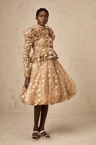 Frida Polka-Dot Tulle Blouse and Skirt Set