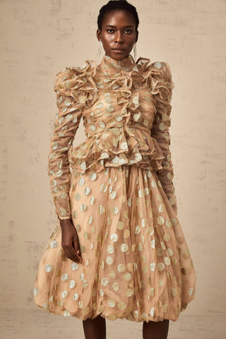 Frida Polka-Dot Tulle Blouse and Skirt Set