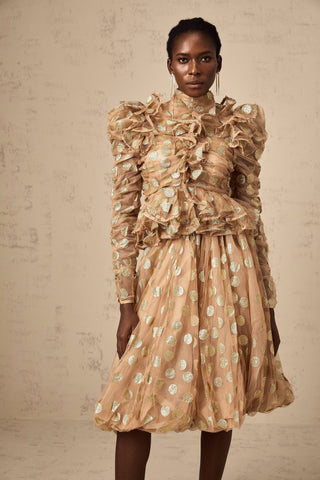 Frida Polka-Dot Tulle Blouse and Skirt Set