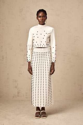 Marjolaine Faux-Pearl Top and Skirt Set — White