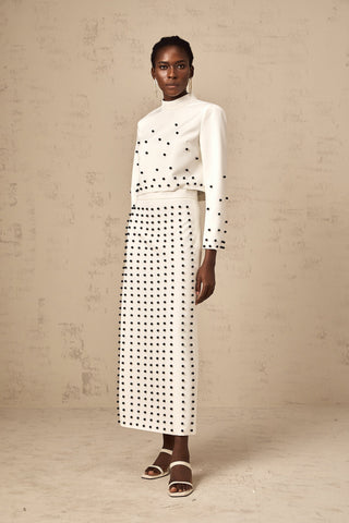 Marjolaine Faux-Pearl Top and Skirt Set — White