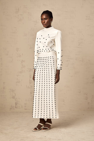 Marjolaine Faux-Pearl Top and Skirt Set — White