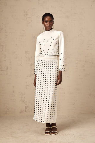 Marjolaine Faux-Pearl Top and Skirt Set — White