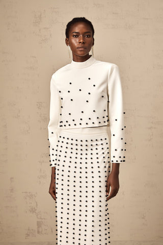 Marjolaine Faux-Pearl Top and Skirt Set — White