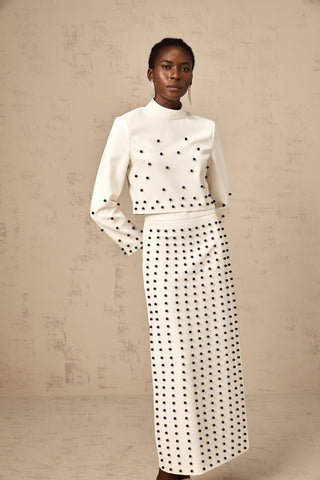 Marjolaine Faux-Pearl Top and Skirt Set — White